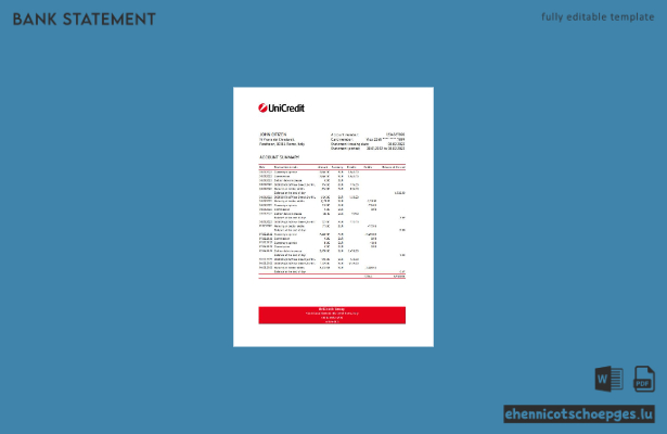 Beispiel eines Kontoauszugs der Unicredit Bank in Italien (Excel-Vorschau)